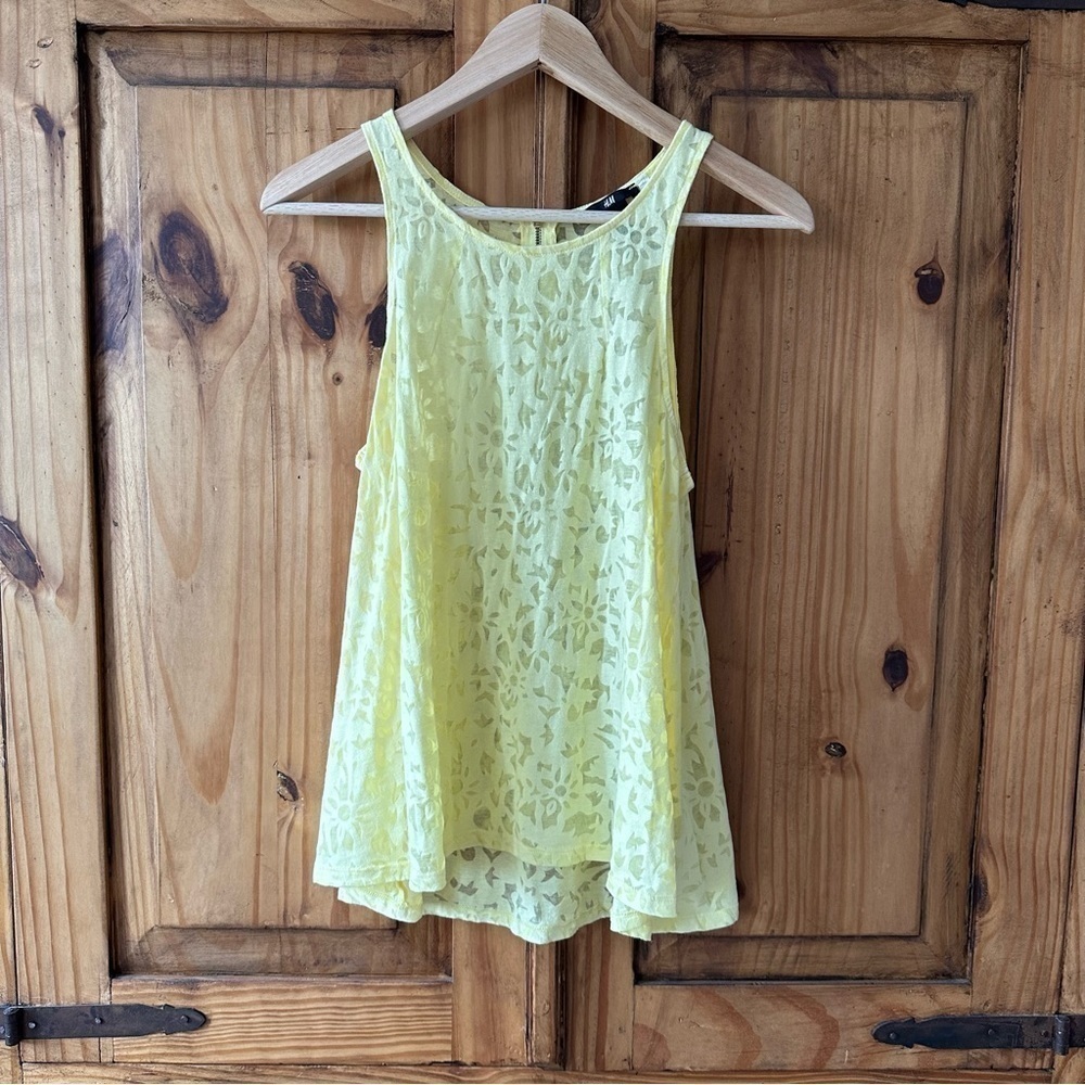 H&M Butter Yellow Sleeveless Tank Top Lightweight Summer Sheer Casual - Medium